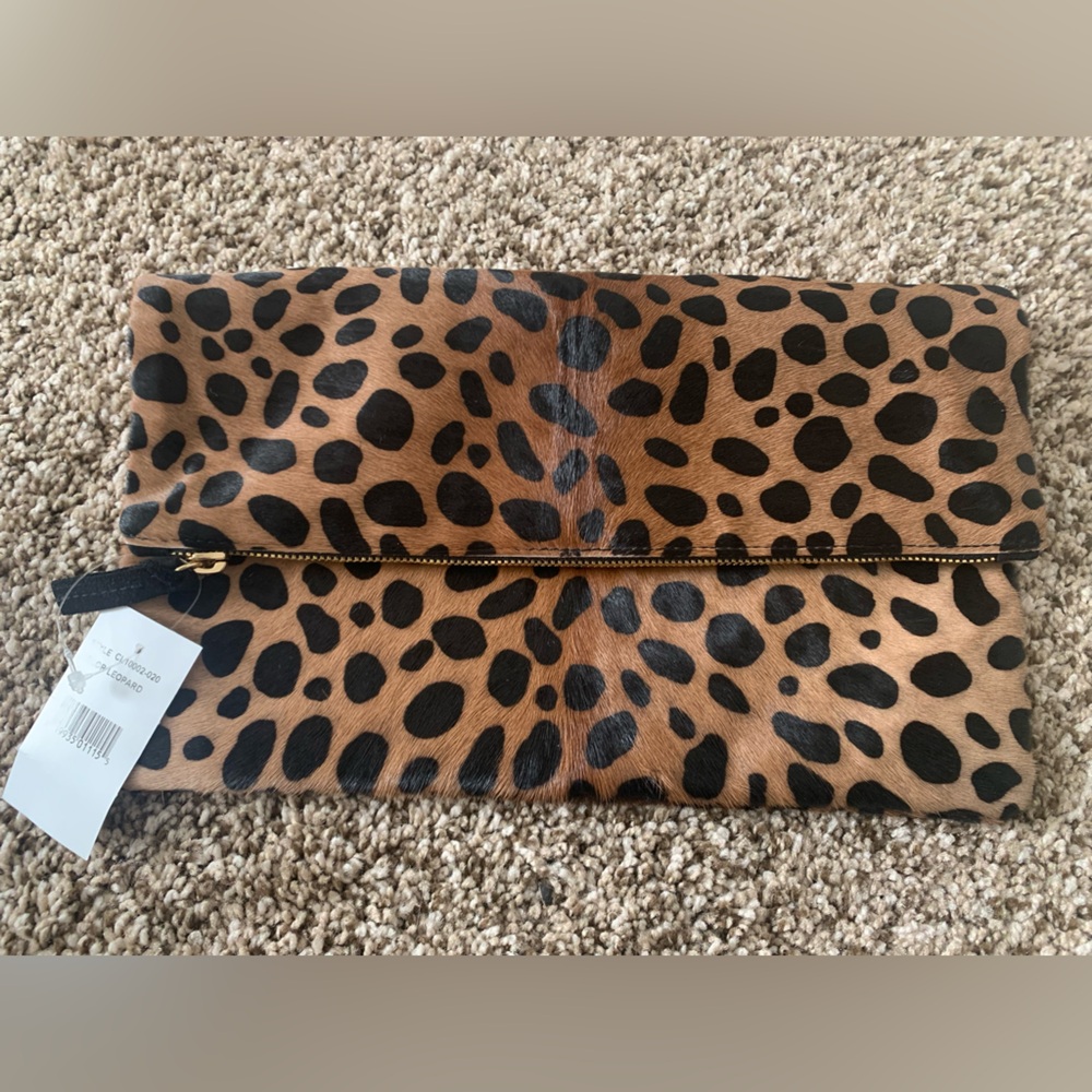 NWT Clare V. Leopard Foldover Clutch calf hair - Picture 4 of 8